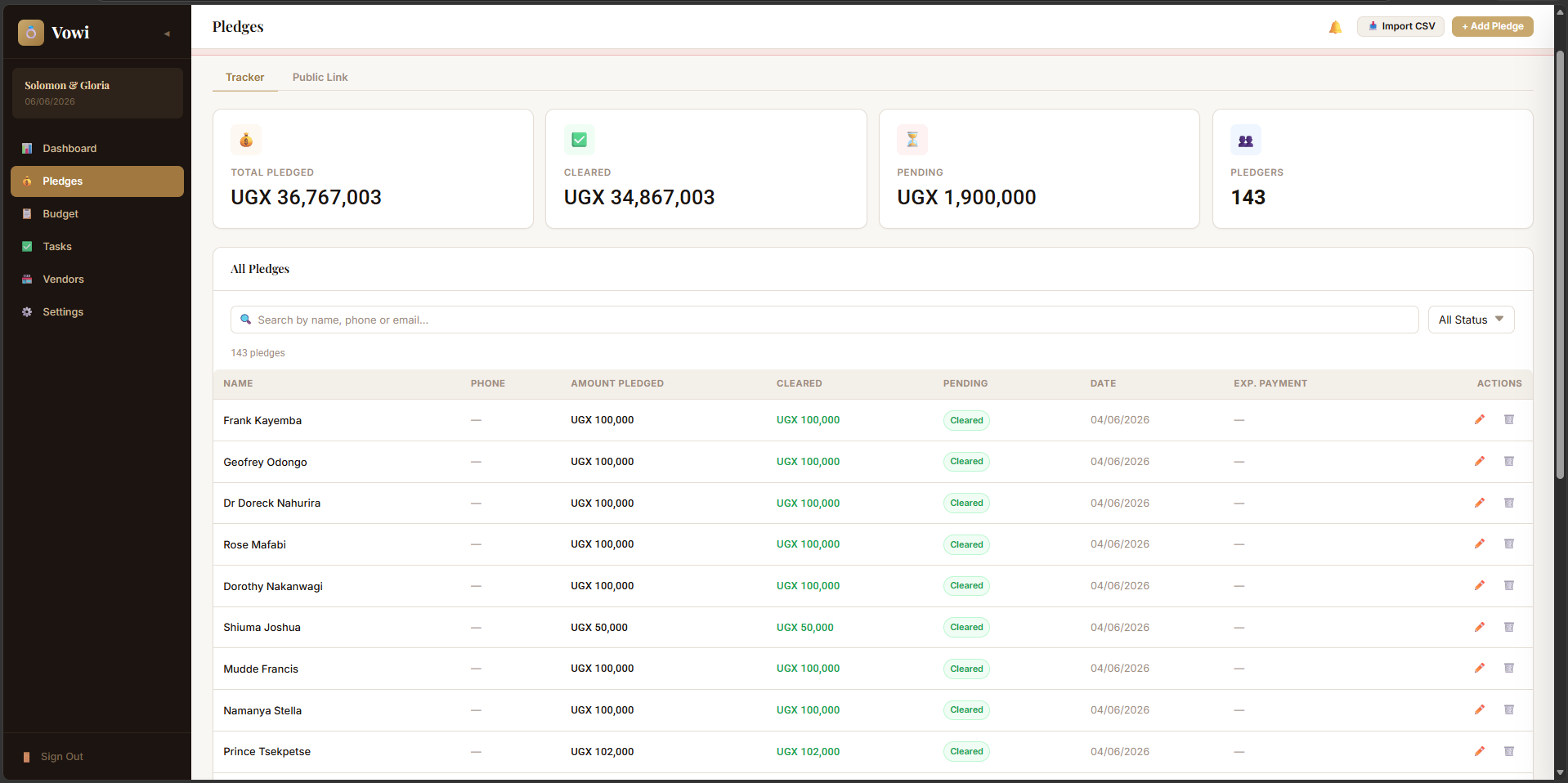 Vowi dashboard preview